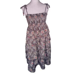 Liberty of London Target Dress Peacock Feather Tiered Ruffle Whimsy Bow Straps M